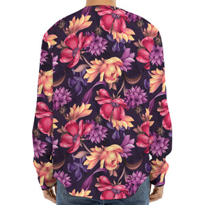 Wild Flower Print Long Sleeve Baseball Jersey