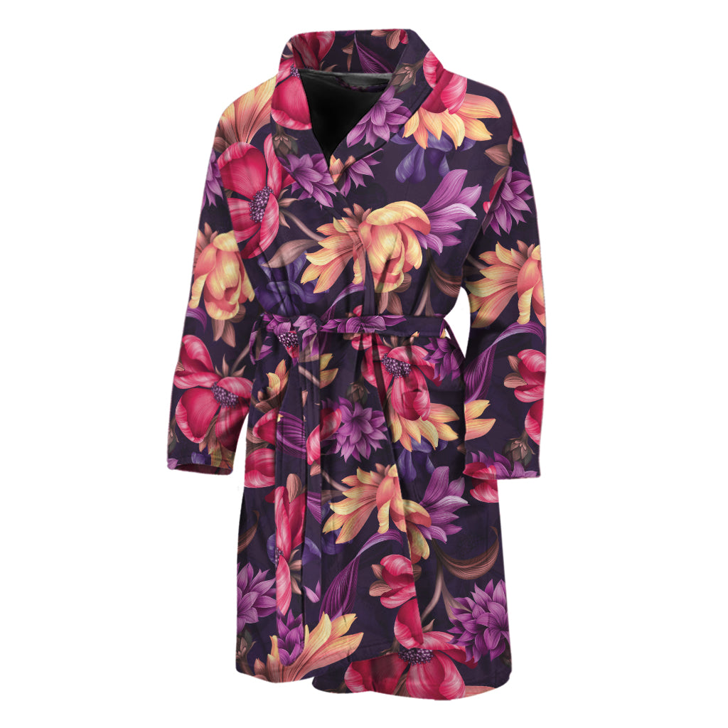 Wild Flower Print Men's Bathrobe