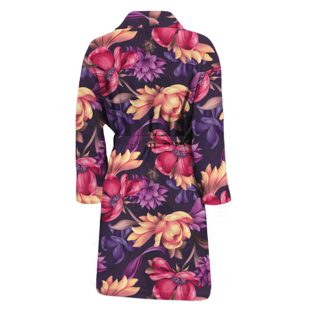 Wild Flower Print Men's Bathrobe