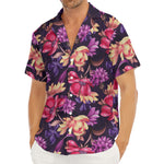 Wild Flower Print Men's Deep V-Neck Shirt