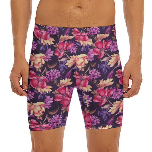 Wild Flower Print Men's Long Boxer Briefs