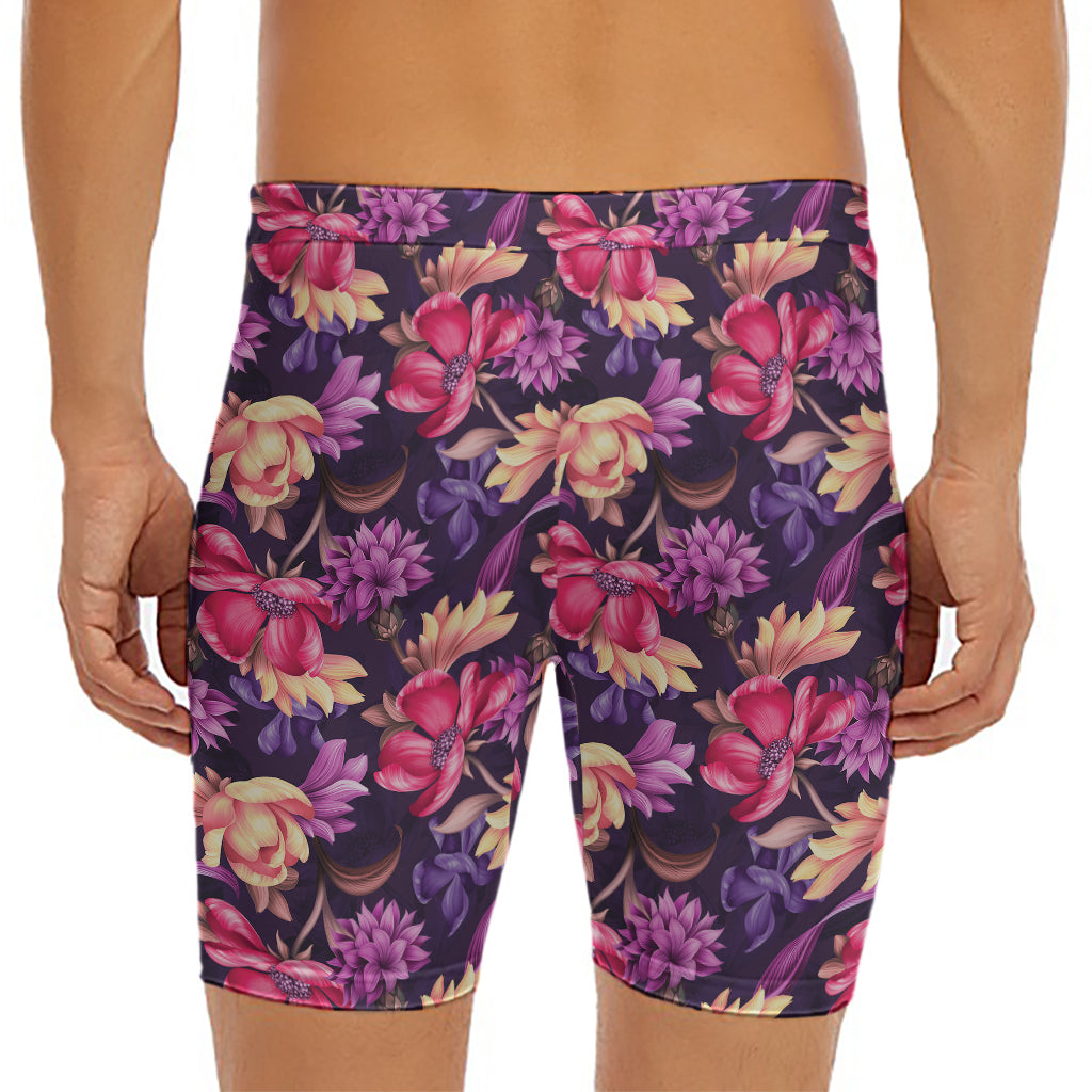 Wild Flower Print Men's Long Boxer Briefs
