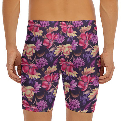 Wild Flower Print Men's Long Boxer Briefs