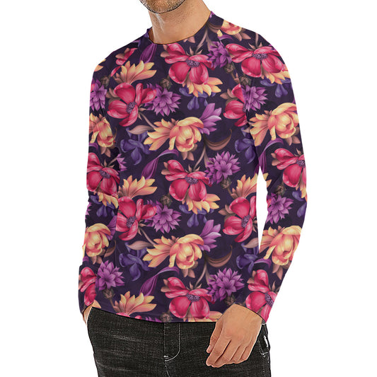 Wild Flower Print Men's Long Sleeve Rash Guard