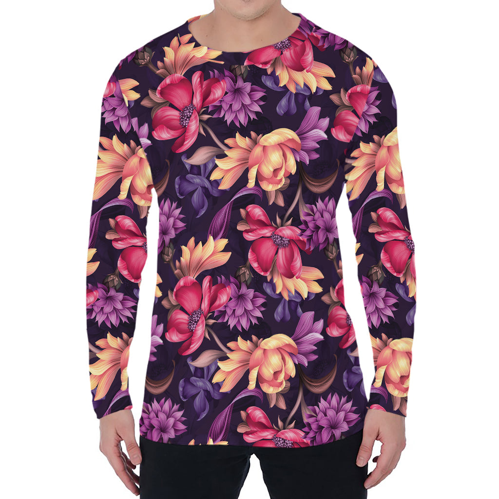 Wild Flower Print Men's Long Sleeve T-Shirt
