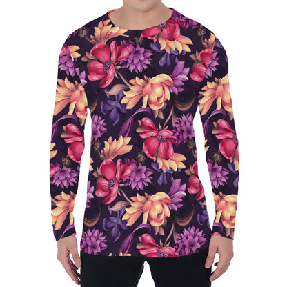 Wild Flower Print Men's Long Sleeve T-Shirt