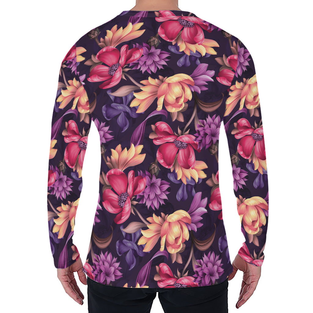 Wild Flower Print Men's Long Sleeve T-Shirt