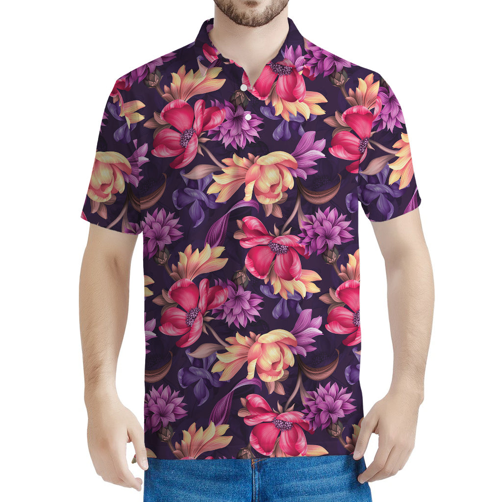 Wild Flower Print Men's Polo Shirt