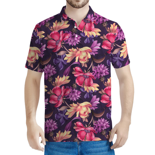 Wild Flower Print Men's Polo Shirt