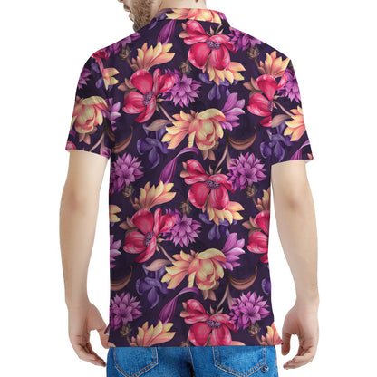 Wild Flower Print Men's Polo Shirt