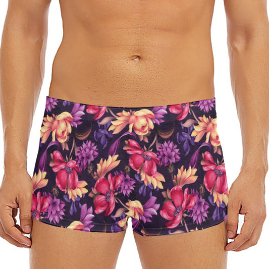 Wild Flower Print Men's Short Boxer Briefs