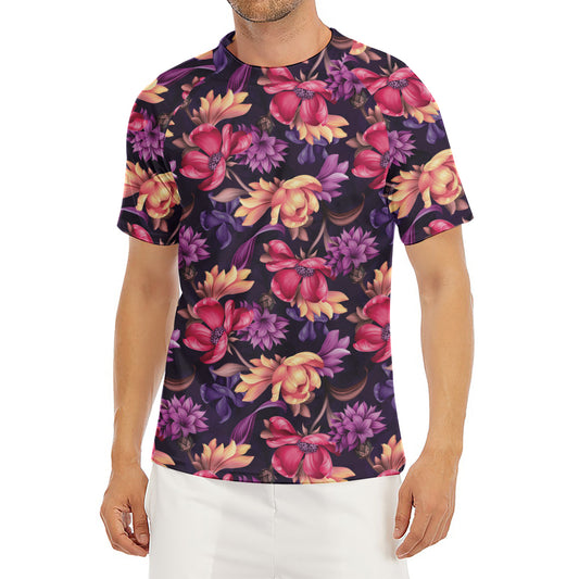 Wild Flower Print Men's Short Sleeve Rash Guard