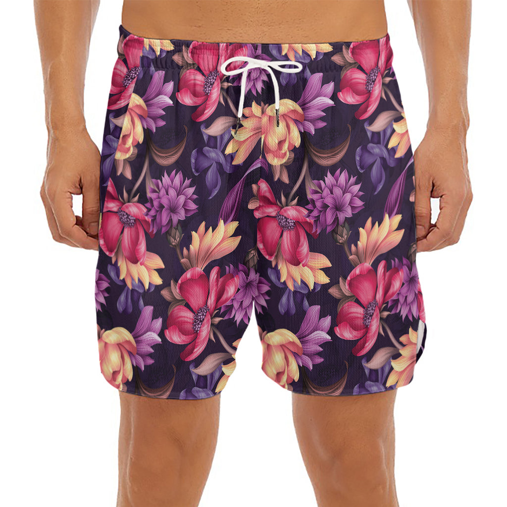 Wild Flower Print Men's Split Running Shorts