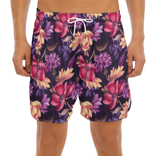 Wild Flower Print Men's Split Running Shorts