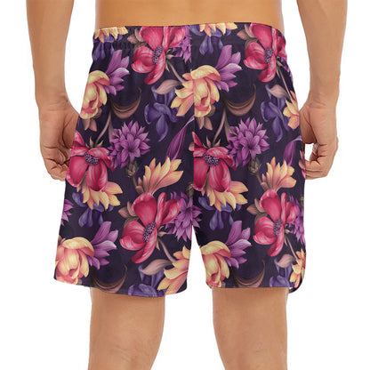Wild Flower Print Men's Split Running Shorts