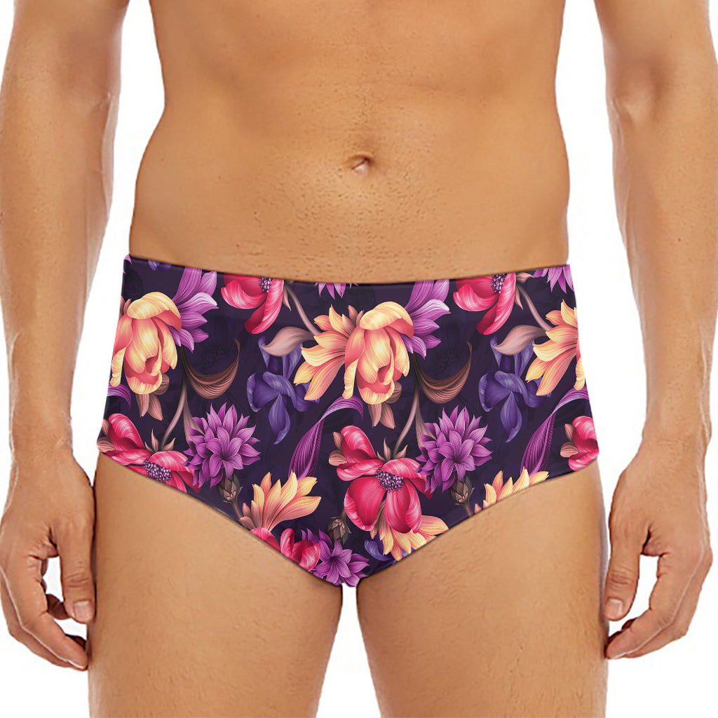 Wild Flower Print Men's Triangle Swim Briefs