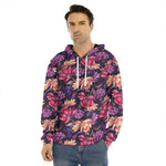 Wild Flower Print Men's Velvet Pullover Hoodie