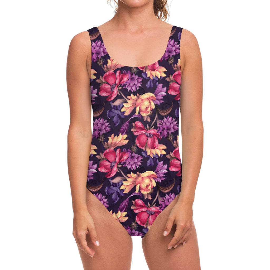 Wild Flower Print One Piece Swimsuit