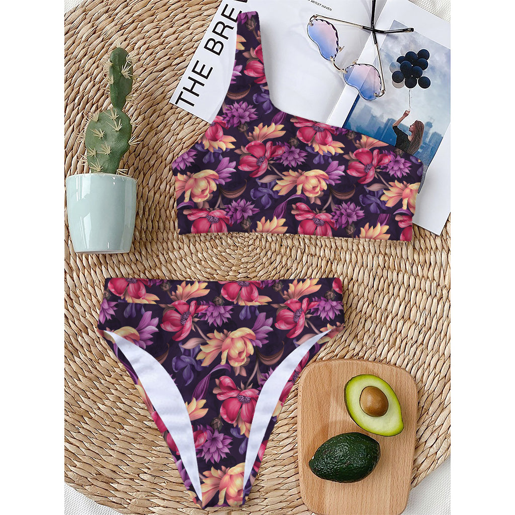 Wild Flower Print One Shoulder Bikini Top