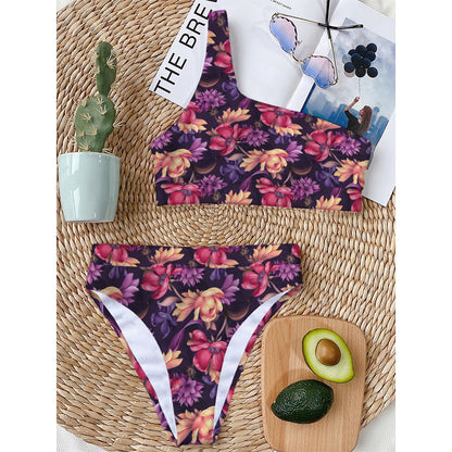 Wild Flower Print One Shoulder Bikini Top