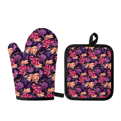 Wild Flower Print Oven Mitt And Pot Holder Set