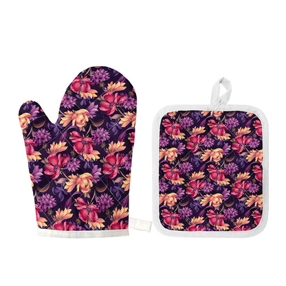 Wild Flower Print Oven Mitt And Pot Holder Set