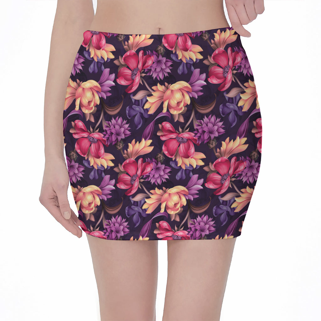 Wild Flower Print Pencil Mini Skirt