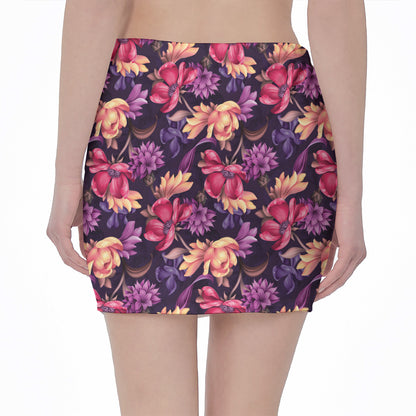 Wild Flower Print Pencil Mini Skirt