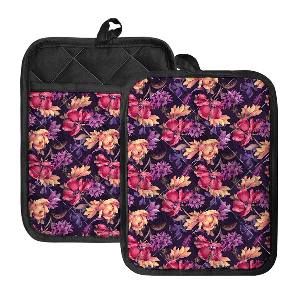 Wild Flower Print Pot Holders With Pocket