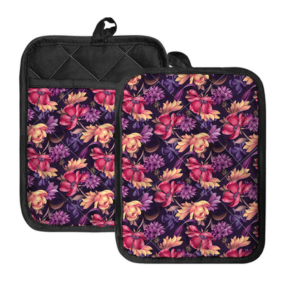 Wild Flower Print Pot Holders With Pocket