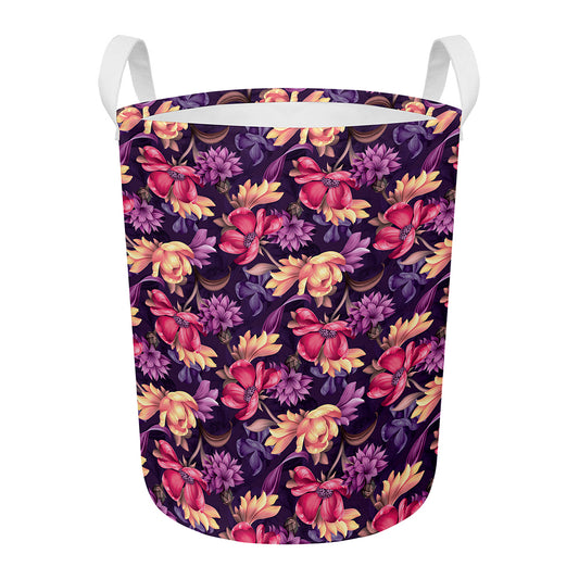 Wild Flower Print Round Laundry Basket
