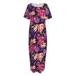 Wild Flower Print Short Sleeve Long Nightdress