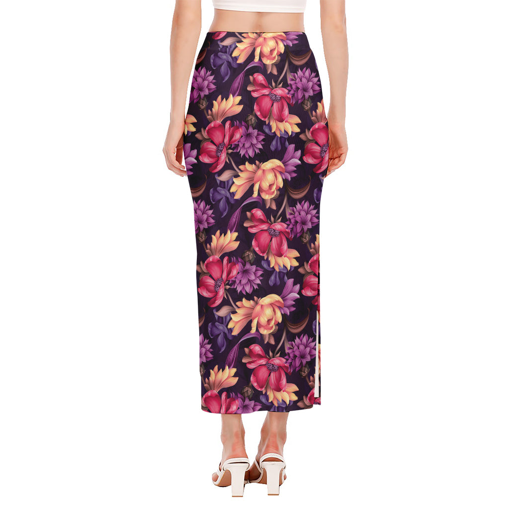 Wild Flower Print Side Slit Maxi Skirt