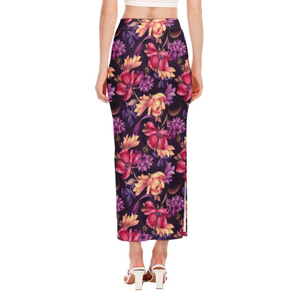 Wild Flower Print Side Slit Maxi Skirt