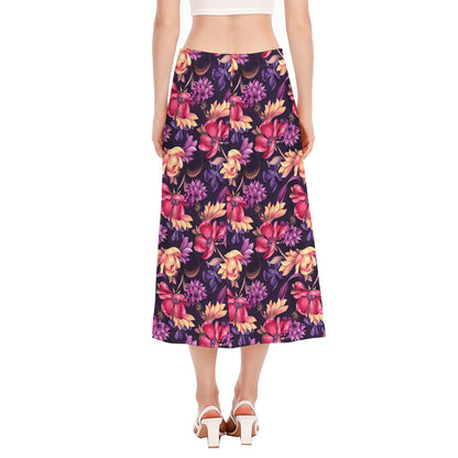 Wild Flower Print Side Slit Midi Skirt