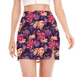 Wild Flower Print Side Slit Mini Skirt
