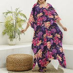 Wild Flower Print Silk V-Neck Kaftan Dress