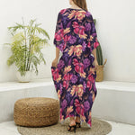 Wild Flower Print Silk V-Neck Kaftan Dress
