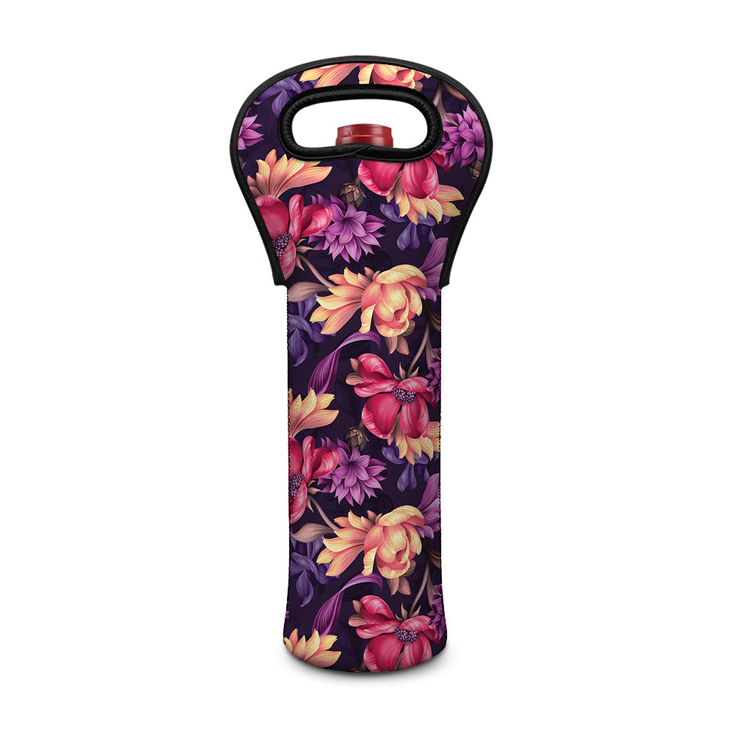 Wild Flower Print Single Neoprene Wine Tote