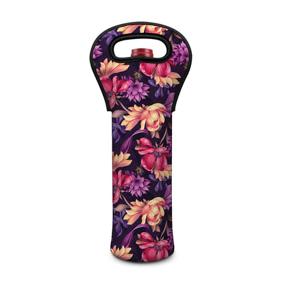 Wild Flower Print Single Neoprene Wine Tote