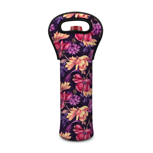 Wild Flower Print Single Neoprene Wine Tote