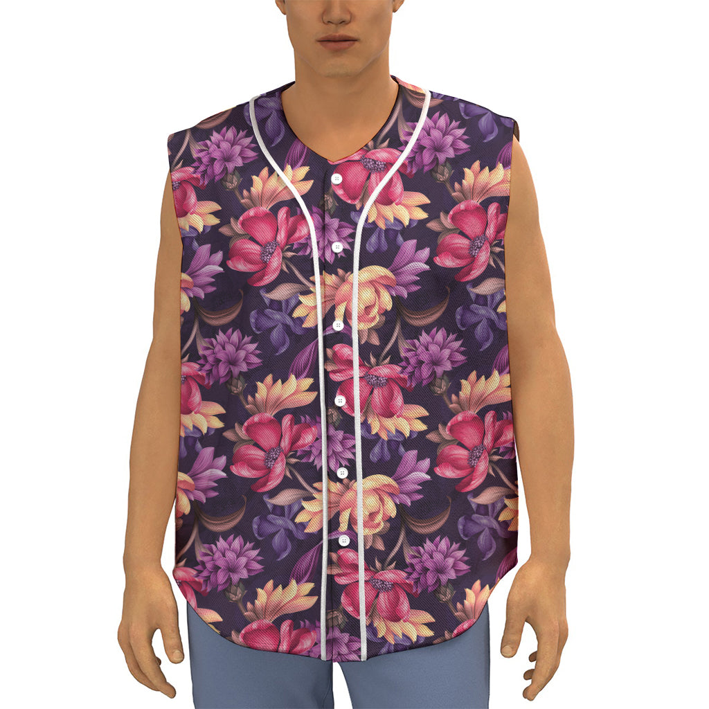 Wild Flower Print Sleeveless Baseball Jersey
