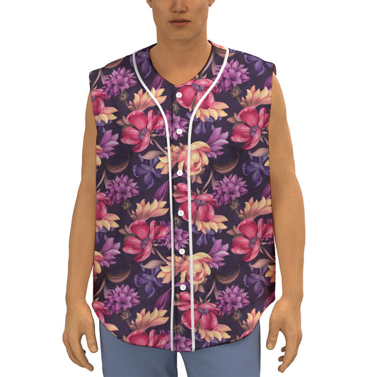 Wild Flower Print Sleeveless Baseball Jersey
