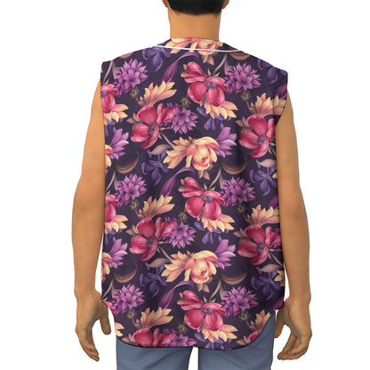 Wild Flower Print Sleeveless Baseball Jersey