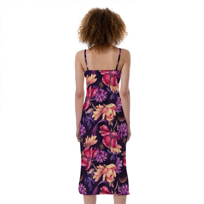 Wild Flower Print Slim Fit Midi Cami Dress