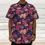 Wild Flower Print Textured Short Sleeve Shirt