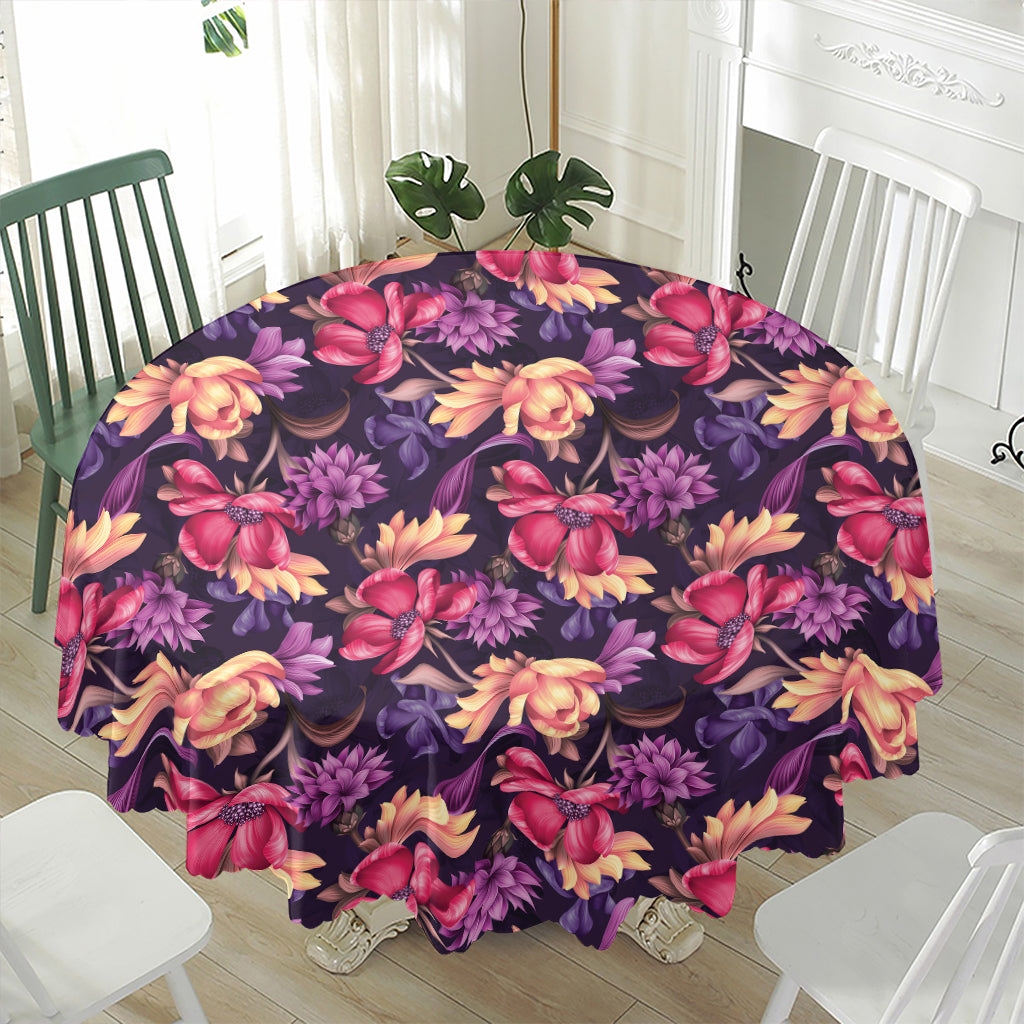 Wild Flower Print Waterproof Round Tablecloth