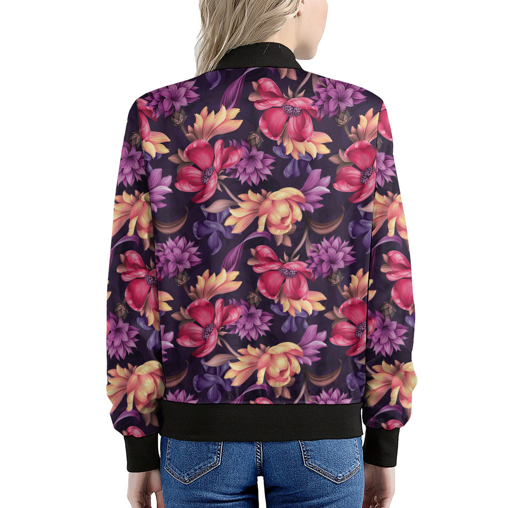 Wild Flower Print Women's Bomber Jacket
