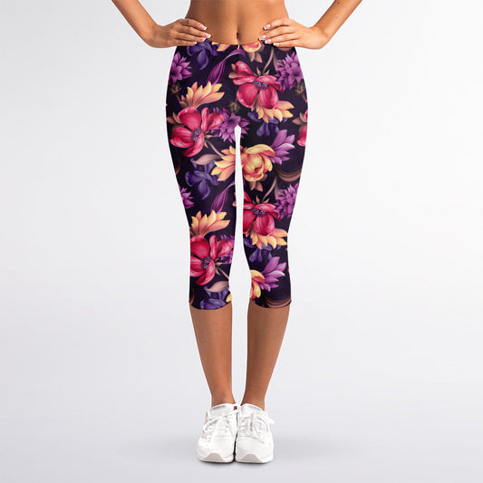 Wild Flower Print Women's Capri Leggings