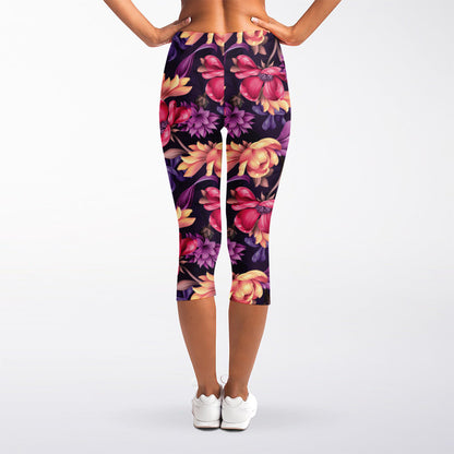 Wild Flower Print Women's Capri Leggings